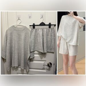 【buy 5 get 1 FREE】women's oversize knitted t shirt and short set size s